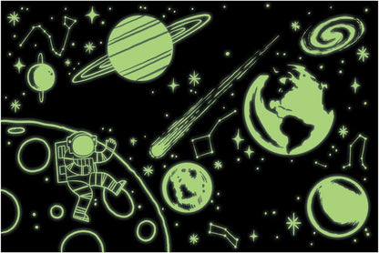 Outer Space – 100 Piece Glow in the Dark Jigsaw Puzzle with a Fun Scene of Planets and Stars and Hidden Details in the Dark