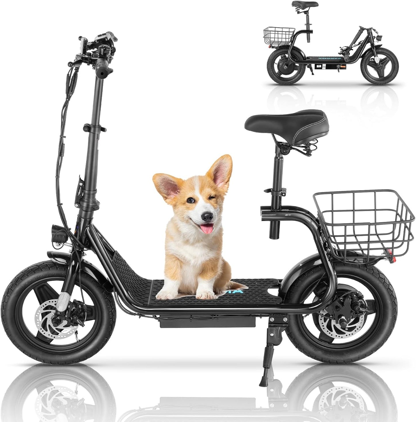 Electric Scooter with Seat, 14" Tire Foldable E-Scooter for Adults, 500/800/1200W Motor, Max 30Miles Ranges&20Mph, Dual Braking Dual Suspension, Stable Triangular Frame, 300Lbs Max Load