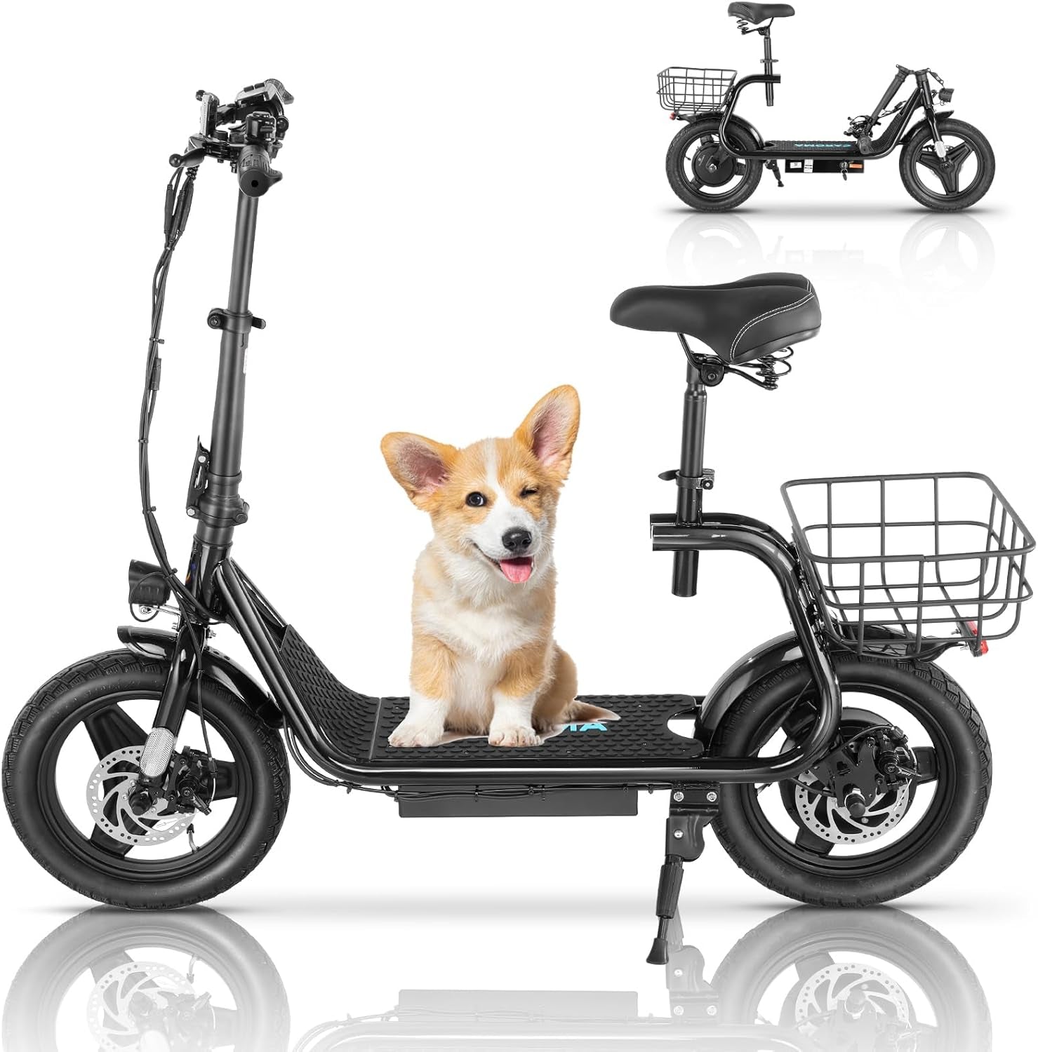 Electric Scooter with Seat, 14" Tire Foldable E-Scooter for Adults, 500/800/1200W Motor, Max 30Miles Ranges&20Mph, Dual Braking Dual Suspension, Stable Triangular Frame, 300Lbs Max Load