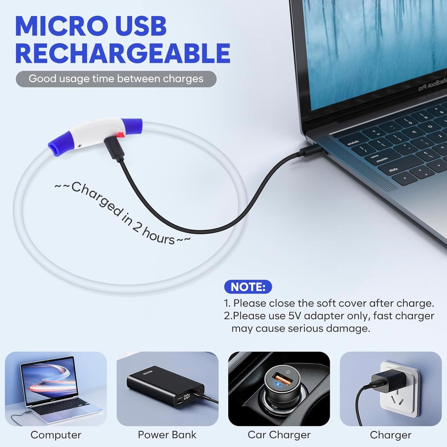 Light up Dog Collar - Waterproof LED Dog Collar Rechargeble, TPU Cuttable Glow in the Dark Safety Dog Lights for Night Walking(Blue)