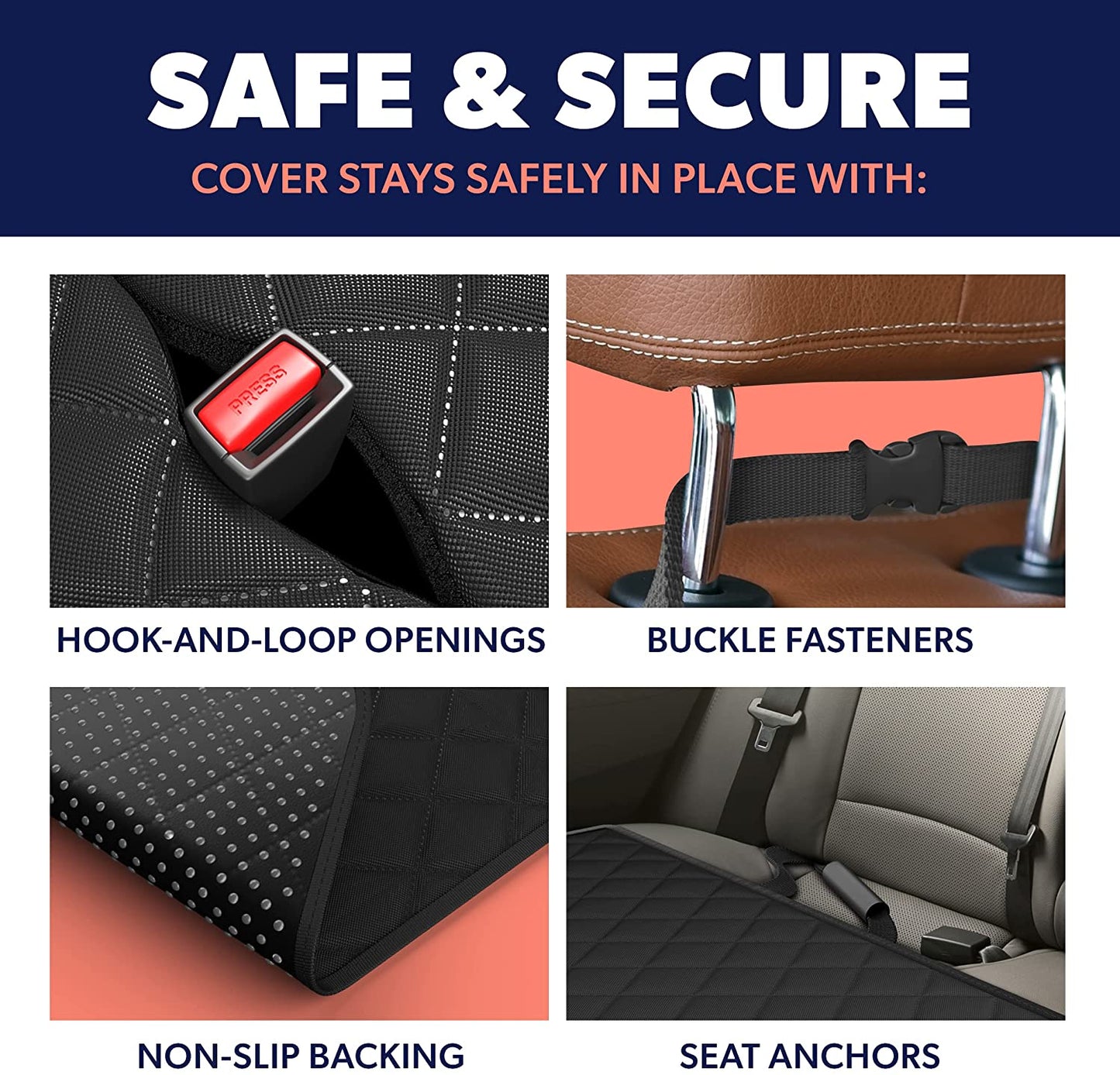 Black Car Rear Seat Cover for Dogs, Durable Waterproof & Scratch Resistant Vehicle Backseat Protector, Nonslip Dog Accessory & Pet Protection for Back Seats, Machine Washable