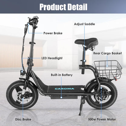 Electric Scooter with Seat, 14" Tire Foldable E-Scooter for Adults, 500/800/1200W Motor, Max 30Miles Ranges&20Mph, Dual Braking Dual Suspension, Stable Triangular Frame, 300Lbs Max Load