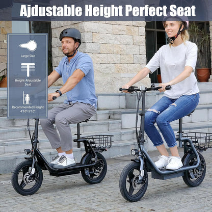 Electric Scooter with Seat, 14" Tire Foldable E-Scooter for Adults, 500/800/1200W Motor, Max 30Miles Ranges&20Mph, Dual Braking Dual Suspension, Stable Triangular Frame, 300Lbs Max Load